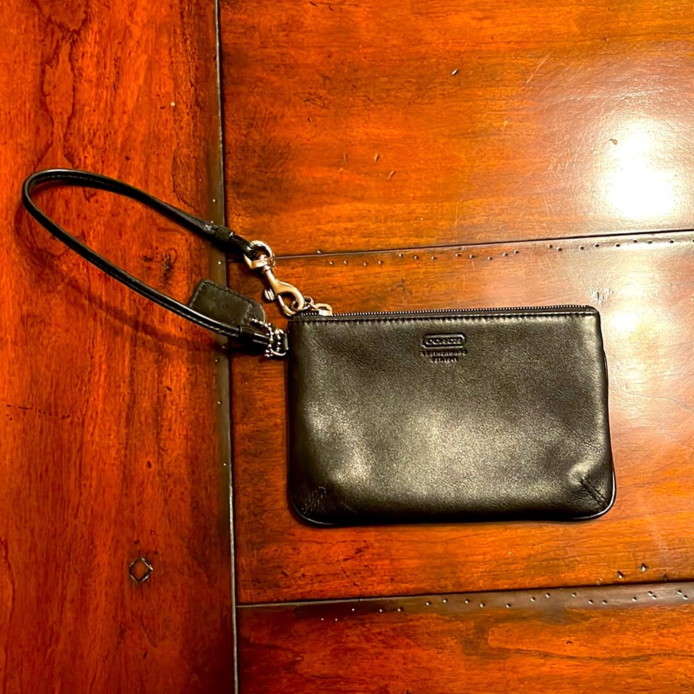 Coach black leather wristlet